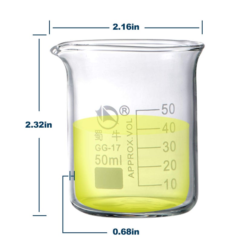 Young4us Glass Beakers, Pack of 6 Low Form Measuring & Droppers Set, 3 Graduated Griffin Beakers in 3 Sizes with Scales, 250ml, 100ml, 50ml, 3 Glass Droppers Without Scales (3ml per Drop) - Image 4